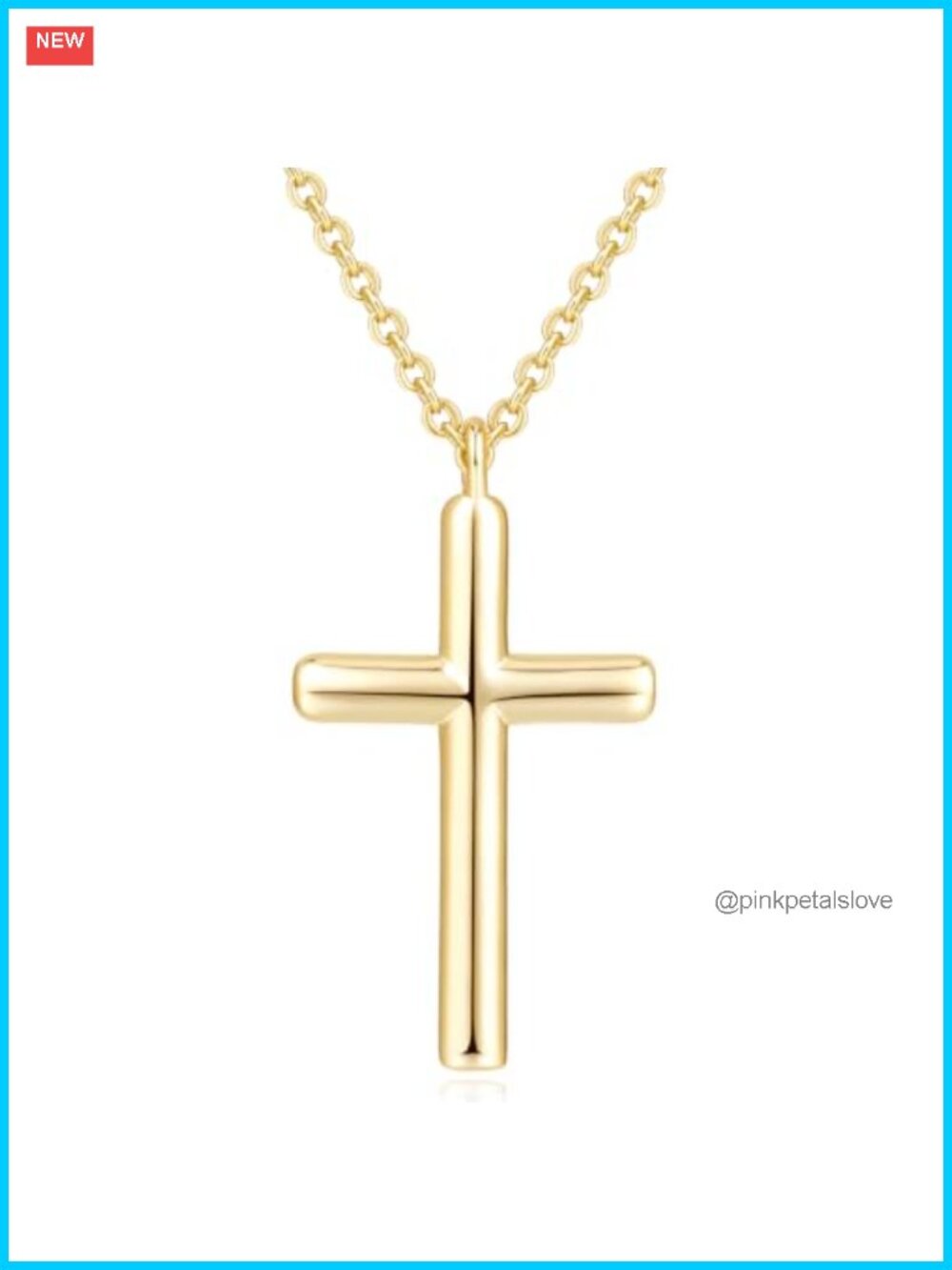 14K Gold Plated Cross Necklace for Women O-Link Chain 20mm Pendant
